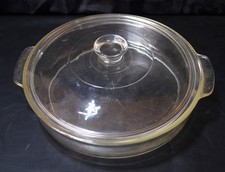 Vintage Pyrex 221 Clear Glass Round Casserole Baking Dish 8.5” With Lid CHIPS