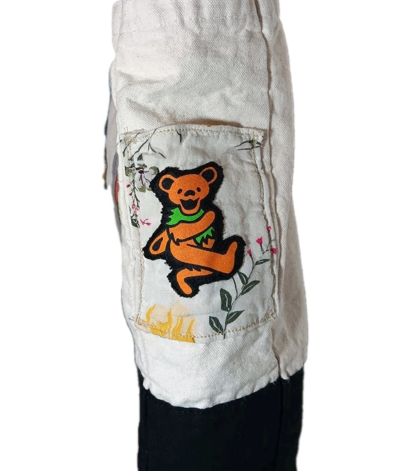 Bolso de Hombro Hippie Patchwork Osos Bailando Festival Bolsillos Reciclado Foto 3 de 4