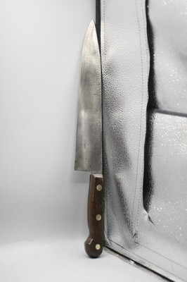 Antique  Sturdy 10'' Carbon Steel Chef Knife, W/ Wood Scales, Unbraded  GA