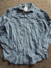 Goodfellow  Co Button Down Long Slv Shirt Mens Size L Pockets Blue Standard Fit