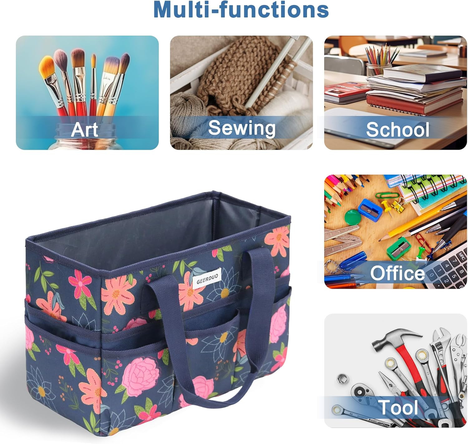 Craft Organizer Tote Bag Art Caddy with Multi-Pockets for Office Supplies Scrapb