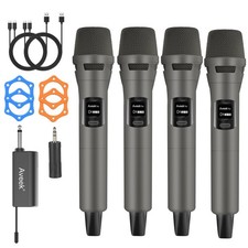 4-Pack Wireless Microphone Set, Rechargeable Dynamic Mics, 100ft Range, 12-Ho...