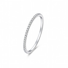 Sterling Silver Half Eternity 1mm Pave CZ Wedding Band Stacking Ring 3 Tones