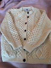 100 Irish Wool Cable Knit Cardigan Sweater Made in Donegal Ireland