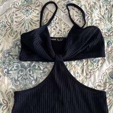 SHEIN Black Halter Bodycon Mini Dress Cut-Out Ribbed Stretch Sleeveless S