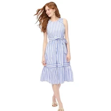 J.Crew Womens Blue White Factory Striped Tie Waistline Midi Dress Size 00 NWT