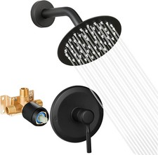 Black Shower Head and Faucet Set Complete with Valve Shower Fixtures with 6 Inch