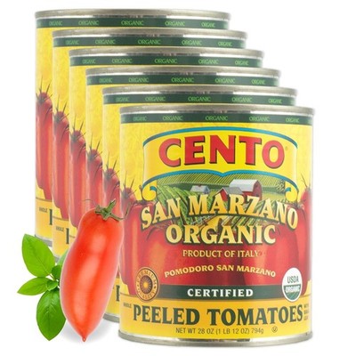 Cento Organic Certified San Marzano Whole Peeled Tomatoes 28 Oz Pack of 6 Free S