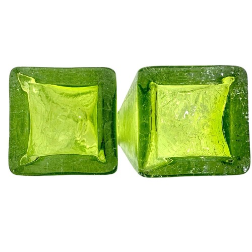 Art Glass MCM Vibrant Green Vintage Crackle Finish Rectangular 10" Vases-Pair! - Picture 7 of 9