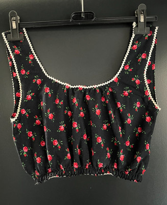 Ladies traditional blouse/top black floral approx size 34
