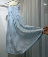 Women Doen U-neck Checked Backless A-line Flare Midi Dress