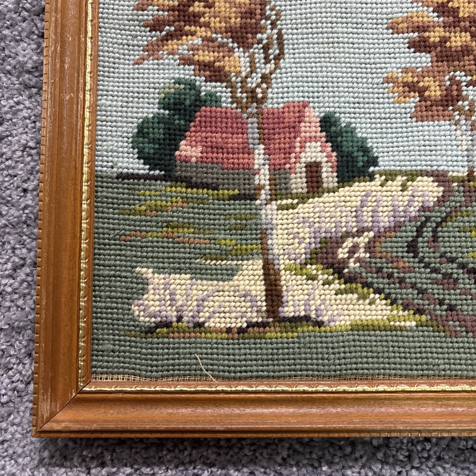 Four Season Needlepoint 11” Framed Pictures Winter Spring Summer Fall Signed