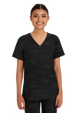 Scrubs Women's Healing Hands Purple Label 2353 Jacquard V-Neck Top BLACK NWT