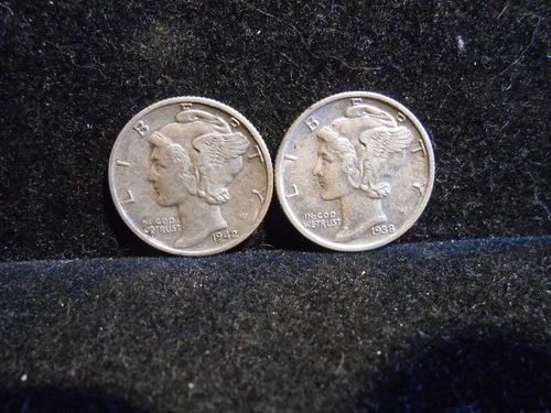 2 Silver Au/Better Mercury Dimes 1938-S and 1942-D