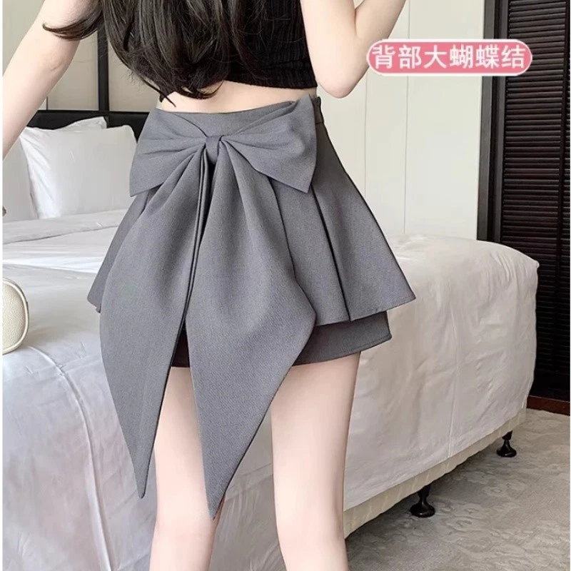 Japanese women College style Bows pleated skirt high-waisted A-line skirt pants