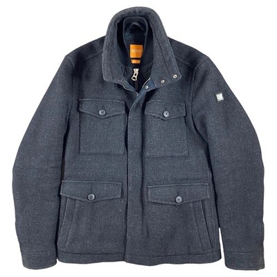 Boss Orange OHAWKE schwarz anthrazit Mantel Wollmischung Weste Besatz Herren 36R