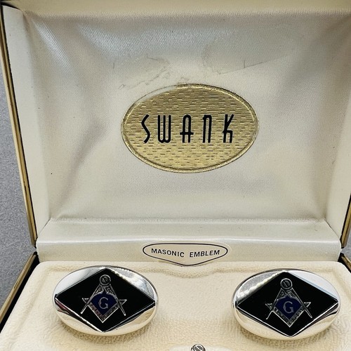 Boutons De Manchette Vintage Swank Or - Motif Franc-Maçon Compas équerre, Occasion Bon état
