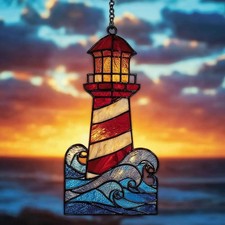 Lighthouse Acrylic Suncatcher Coastal Nautical Window Hanging Decor