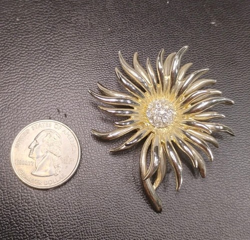 Spilla vintage Marboux Marcel Boucher tono oro strass fiore firmata
