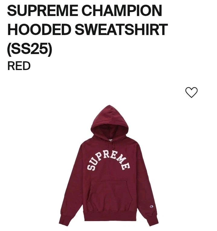 Taille L   Sweat à capuche Supreme x Champion (rouge cardinal) SS25