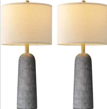 BOBOMOMO 27.25 Modern Table Lamp Set of 2, Gray Resin Lamp with Natural Stone...