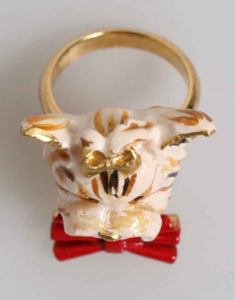 DOLCE & GABBANA Ring Gold Brass Resin Beige Dog Pet Accessory US6 /EU51/S 310usd - Image 4 of 4