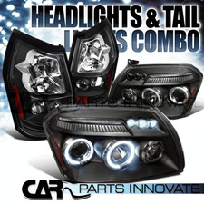 Fits 05-07 Dodge Magnum Black Twin Halo LED Projector Headlights+Rear Tail Lamps