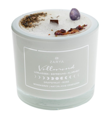 Zeremoniekerze Vollmond Rose, Grapefruit Palmwachs mit Amethyst