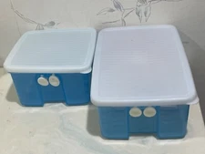 NEW Tupperware (2) FRIDGESMART 5" & 8" Blue VENTED PRODUCE KEEPER Container SET