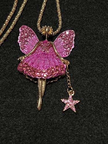 NEW Fairy Angel Ballerina Star Pink Pave Crystals Pendant Necklace - Picture 8 of 11