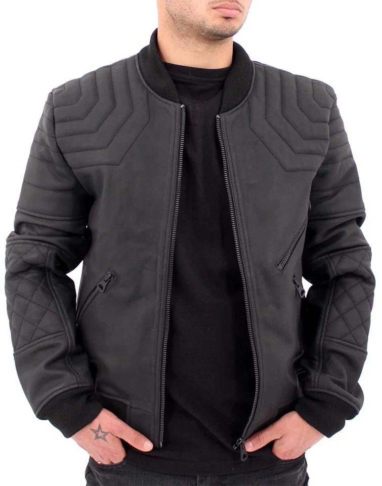 Chaqueta Bomber De Cuero Negra Para Hombre – 100% Cuero Real Acolchada Ajustada - Imagen 4 de 4