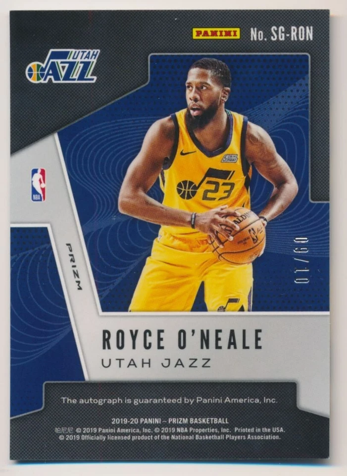 2019-2020 Panini Prizm True Gold /10 Royce O'Neale Auto Card #SG-RON Utah Jazz - Image 2 of 2
