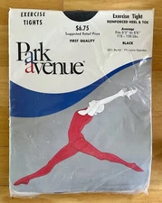 VTG Park Avenue Tights Black Reinforced Heel & Toe Pantyhose Made USA Medium