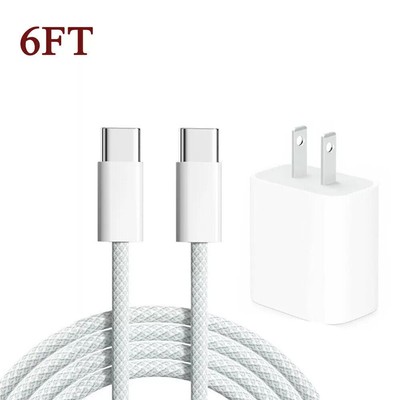 USB-C Fast Charger For iPhone 16/ 15 Pro/Pro Max/Plus Type C Cable (20W Adapter)