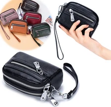 Women Cowhide Leather Mini Purse Coin Card Key Ring Wallet Pouch Change Zip Bag
