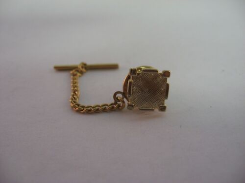 Gorgeous Textured Gold Tone Square Design Vintage Mens Tie Tack Jewelry Pin - Picture 1 of 5