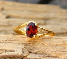 Garnet Ring Dainty Stacking Promise Handmade Simple Tiny 18k Gold Plated Silver