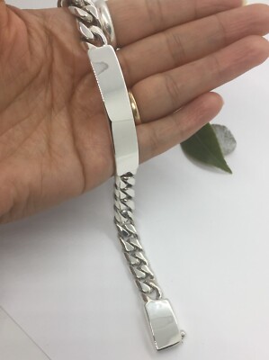 Men's Bracelet 11mm 925 sterling silver handmade miami cuban link ID bracelet
