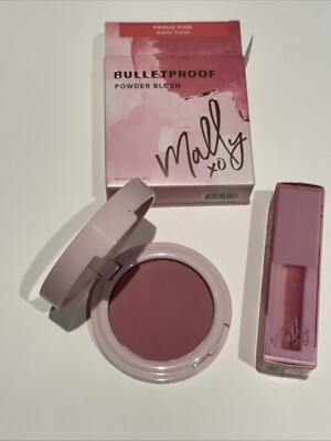 Mally Bullet Proof Powder Blush in Proud Pink 4,6g & Pink Lippenstift Set Neu