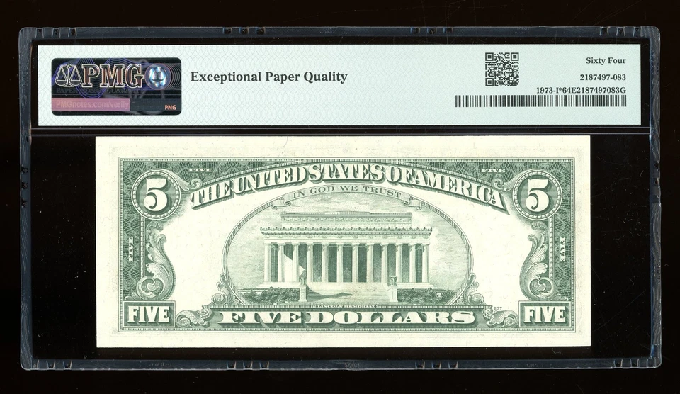 DBR 1974 $5 FRN Minneapolis STAR Fr. 1973-I* PMG 64 EPQ Serial I02915815* - Image 2 of 2