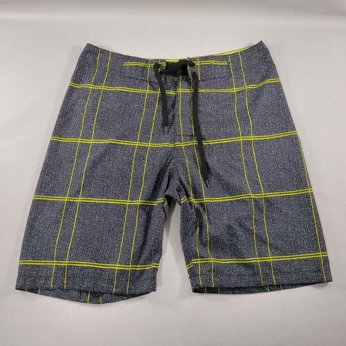 Old Navy Gray Yellow Plaid Swim Board Shorts Mens Size Medium