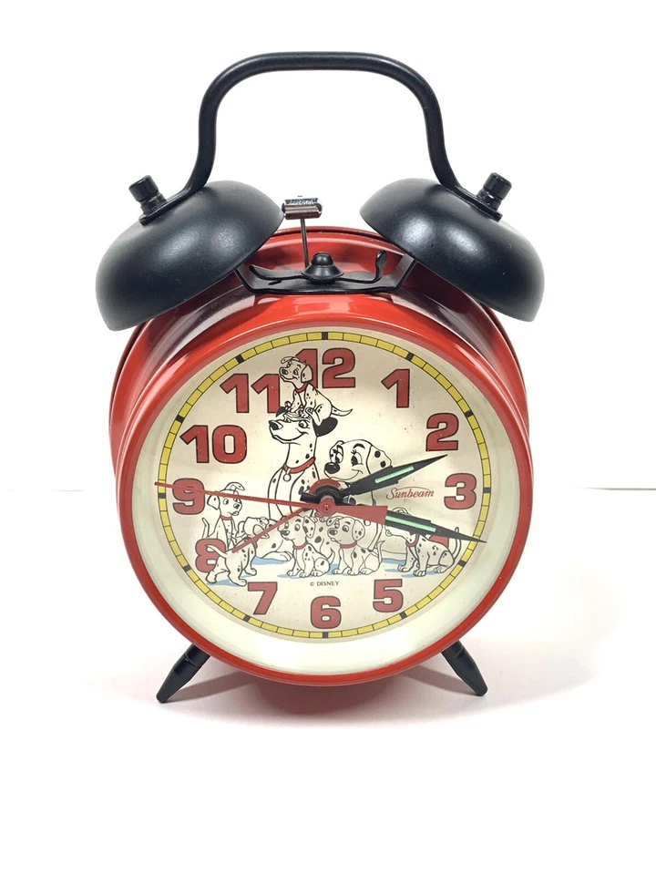 Disney 101 Dálmatas Rayo de Sol Cuerda Reloj Despertador 2 Campanas De Colección #883-147 ¡Funciona! Foto 2 de 4