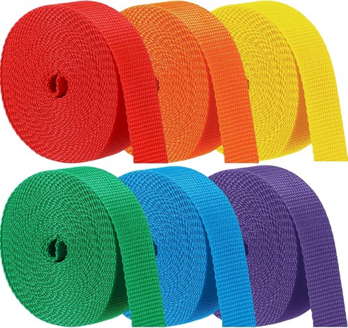 Wonninek Polypropyleen singelband, 12 rollen 1 inch bij 5,5 meter Heavy Duty Webbing Strap, Veiligheidsgordelband voor klimmen, ambachten, DIY
