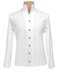 Men High Collar White 100 Cotton Shirt for Wedding Grooms Outfit Tall Open Neck
