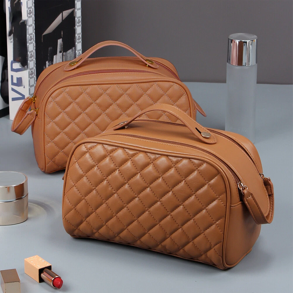 Vanity Case PU Leather Zipper Easy Clean Travel With Handle Makeup Bag Durable