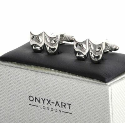 Drama Mask cufflinks  Comedy & Tragedy for the Actor - Onyx art CK149