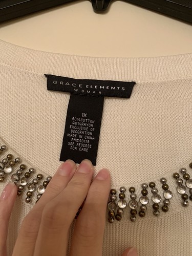 Grace Elements women sweater size XL 60% Cotton 40% Rayon With Nice Beads - 第 2/3 張圖片