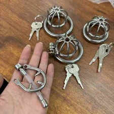 Male Stainless Steel Chastity Cage Stealth Lock Device Spiked Ring Stretcher SM