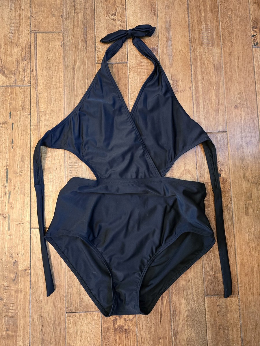 black halter top one piece swimsuit