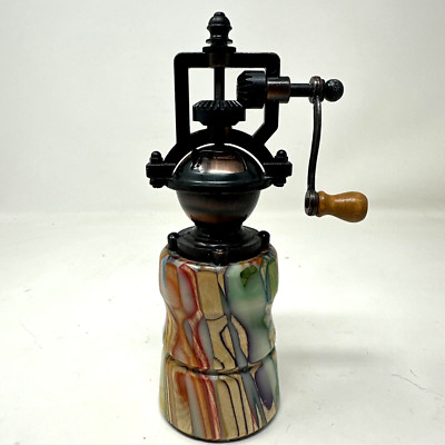 Peppermill Grinder Hand Crafted Lathe-Turned Wood Resin Copper Steampunk 8'' Tall